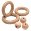 Wood Rings and Beads Set – 3 Beech Wood Rings, 3 Wood Beads, Lacquered Finish