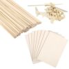 Wood Stick and Sheet Set, 160 PCS Wooden Dowel Rods, 1/8 and 1/4 Inch Square Wood Sticks for Crafts, Unfinished Paulownia Wood Sheets, Precut Thin Wood Strips for DIY Projects, Models, Woodworking