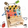 Woodtoe Montessori Busy Board, 3‑in‑1 Sensory Learning Toy for Kids 3‑6