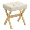 Wood Vanity Stool with Cushion, Natural Beige Foot Rest, Solid X Legs, 16.5" W