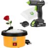 WorkBless Hot Glue Pot 100W 120ml Corded Glue Skillet Temp Up to 200°F and Cordless Hot Glue Gun Full Size with 20V 2000mAh Battery & 30pcs 11mm Clear Glue Sticks