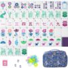 WOTOYS Mahjong Tile Set, 4-Layer American Mahjong Tiles with 50 Chips,3 Dice & Blue Printed Carrying Bag Case, 160 Pcs Mahjong Sets with Acrylic Engraving for Home, Travel & Game Nights