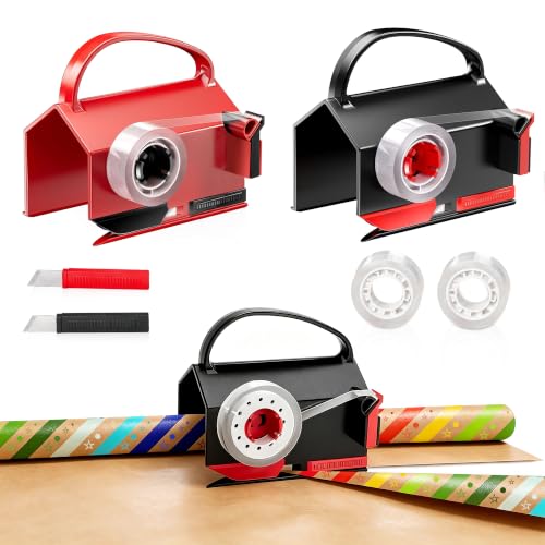Wrapping Paper Cutter with Tape Dispenser Fit for Any Diameter Paper Roll | Make Cutting Easily & Safely, Straight Sliding Tool with Handle for Birthday Christmas Gift, Home, Office or Classroom Use