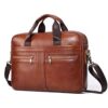 WSNHFUD Brown Business Travel Briefcase, Genuine Leather Duffel Bags,Laptop Tote Bag, Shockproof Shoulder for 14" Laptops