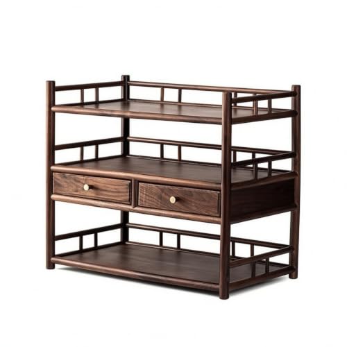 Wswqop Display Shelf Walnut Wood Rack Organizer Stand Cabinet with Drawers Rail Style Open Storage Flat Top Compact Tabletop Unit Suitable for entryways, 45.5cm X 25.5cm X 40cm, Style to 4