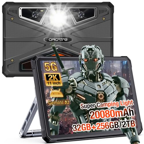 WT1 Pro 2026 5G Rugged Tablet Android 16, 2K 11" 120Hz 33W 20080mAh Waterproof Tablet, 32GB+256GB/2TB Outdoor Tablets, 64MP+16MP+20MP Gemini AI/IP68/5G LTE WiFi/Face ID/OTG/GPS/Camping Lantern