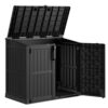 WTFGO 36 Cu Ft Horizontal Resin Storage Shed, Weatherproof Outdoor Storage Cabinet with Dual Lock Door, Fits Small Trash Cans, Generators, & Garden Tools, Matte Black