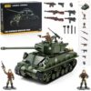 WW2 Army Tank Building Blocks Set M4A3E8 Sherman Model with Figures