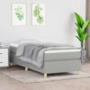 WXGTBKPR Twin XL Box Spring Bed Frame with Mattress and Topper Light Gray 39.4"x79.9" Fabric Upholstered Platform Bed