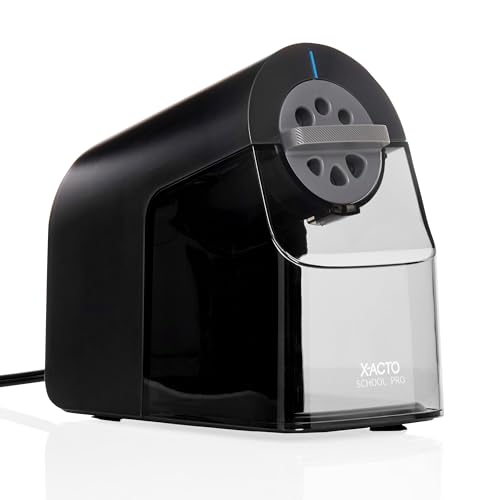 X-ACTO Pencil Sharpener, School Pro Electric Sharpener, Black, With Six Size Dial, XL Shavings Bin - Heavy Duty, Classroom Supplies