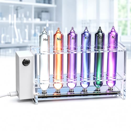 XDTKJDZ 6 Pcs Noble Gas Plasma Tube Set, Gas Glow Tube Set, Noble Gas Tubes, with Exciter, 99.999% Purity He Ne Ar Kr Xe Luminous Element Collection, for Science Display, Chemistry Teaching