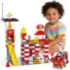XENQITOYS Fire Station Playset Classic Big Building Blocks Fire Station Toy