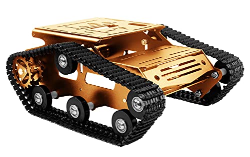 XiaoR Geek Smart Robot Car Chassis Kit Aluminum Alloy Big Tank Chassis with 2WD Motors for Jetson Nano/Raspberry Pi/Arduino DIY STEM Education Projects and ROS Research (Gold, with DC Motor)