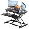 XINGNING Desk Converter Height Adjustable Riser Sit Stand Workstation with Dual Monitor Laptop Support and Keyboard Tray (Desk Converter (White))