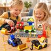 XINNOVEL Toddlers Car Building Blocks Set, 72 Pcs Large Building Blocks, STEM Construction Toys Include Excavator,Bulldozer,Dump Truck,Road Traffic,Signs,Toys for 3 4 5 4 7 8 Year Old Boys Girls