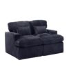 XITPEYEZY Black Corduroy Oversized Double Chaise Lounge Sofa Bed