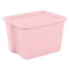 XKIOLED 18 Gallon Storage Bin With Snap On Lid, Stackable Container With Integrated Handles For Garage, Basement, Attic And Home Organization, Pink