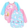 XLSXEXCL 2 Pack Kids Art Smocks, Toddler Painting Smock with 3 Pockets, Artist Aprons for Children for Painting, Cooking, Crafting (Pink, blue, 45x60cm)
