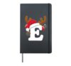 Xmas Letter E Reindeer Antlers Santa Hat Ornament Monogram Hardcover Journal, Black