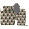 XMNSUPOQ Boho Pink Floral Green Leaf Oven Mitts and Pot Holders Set of 4
