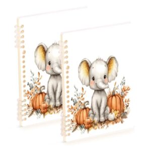 Xmycdz Baby Elephant And Pumpkin Spiral Notebook -2Pcs College Lined Journal Notebook 120 Pages 8.3x 5.7x 0.4in Detachble 2 Five-Hole Ring College Ruled Notebooks for Study Notes