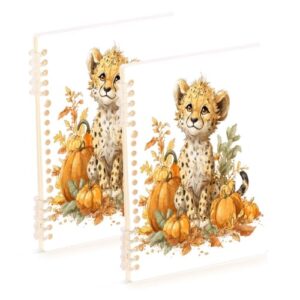 Xmycdz Cute Baby Cheetah Spiral Notebook -2Pcs College Lined Journal Notebook 120 Pages 8.3x 5.7x 0.4in Detachble 2 Five-Hole Ring College Ruled Notebooks for Study Notes