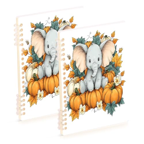 Xmycdz Cute Baby Elephant Pumpkin Spiral Notebook -1Pcs College Lined Journal Notebook 120 Pages 8.3x 5.7x 0.4in Detachble 2 Five-Hole Ring College Ruled Notebooks for Study Notes