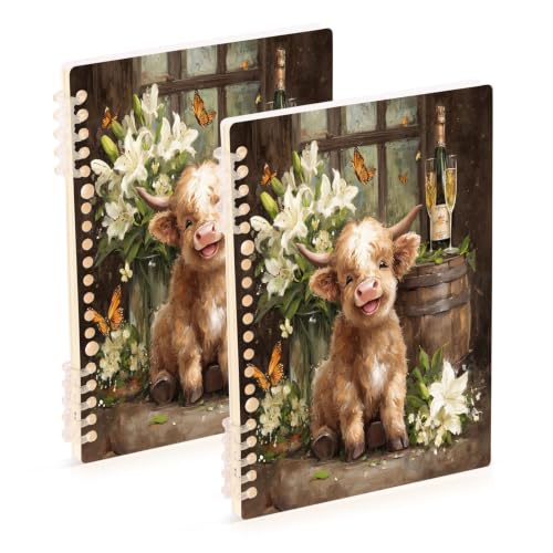 Xmycdz Cute Baby Highland Cow By The Window Painting Spiral Notebook -1Pcs College Lined Journal Notebook 120 Pages 8.3x 5.7x 0.4in Detachble 2 Five-Hole Ring College Ruled Notebooks for Study Notes