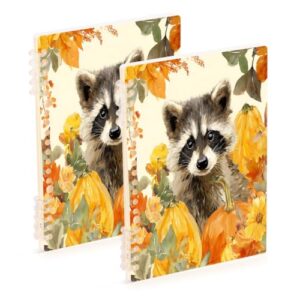 Xmycdz Cute Baby Raccoon Pumpkin Spiral Notebook -2Pcs College Lined Journal Notebook 120 Pages 8.3x 5.7x 0.4in Detachble 2 Five-Hole Ring College Ruled Notebooks for Study Notes