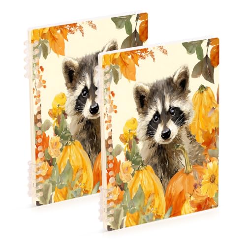 Xmycdz Cute Baby Raccoon Pumpkin Spiral Notebook -2Pcs College Lined Journal Notebook 120 Pages 8.3x 5.7x 0.4in Detachble 2 Five-Hole Ring College Ruled Notebooks for Study Notes