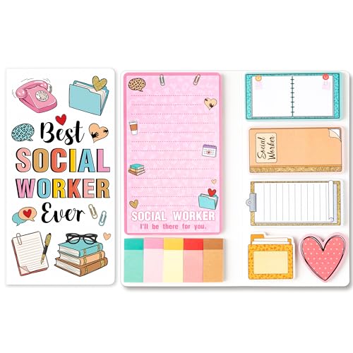 Xqumoi Social Worker Sticky Notes Set - 550 Sheets Best Social Worker Ever Self-Stick Note Pads I'll Be There for You Divider Tabs Bundle Memo Pad, Thank You Appreciation Gifts for Women Men