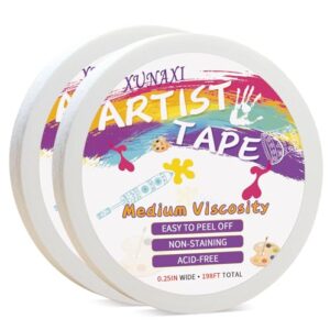 XUNAXI Artist Tape for Watercolor Paper Border 2 Pack 0.25" Wide 198ft Long
