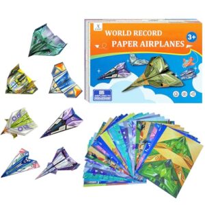 Xuoent Paper Airplane Kit, Kids Origami Kit, World Classic Paper Planes with 32 Sheets 16 Creative Designs, STEM Origami Paper Craft Set with Digital Video Tutorial, Crafts for Kids Age 6-12