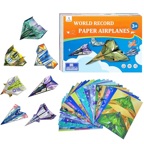 Xuoent Paper Airplane Kit, Kids Origami Kit, World Classic Paper Planes with 32 Sheets 16 Creative Designs, STEM Origami Paper Craft Set with Digital Video Tutorial, Crafts for Kids Age 6-12