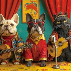XURLEQ 1000 Piece Puzzle for Adults, Challenging Rock&Roll Dog Cat Band Jigsaw Puzzles, Premium Matte Finish, 27.56 x 19.68 Inches, Perfect for Game Nights