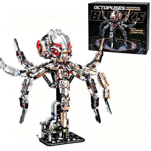 XWJMJH 1768 Pieces of Creative Octopus Building Block Toys with Lights, STEM Marine Animal Model Set, Children's Assembly, Birthday Gifts for Boys and Girls, Suitable for Ages 12 and Above