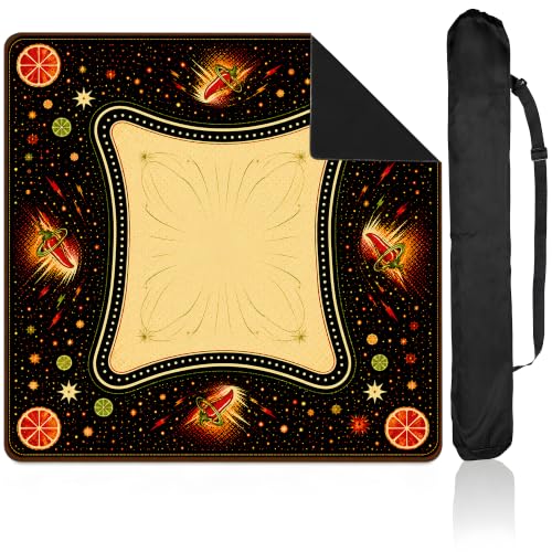 Y3NNI STUDIO Personalized Mahjong Mat, Cosmic Chili Citrus in Black Orange and Lime, Custom Name or Monogram, Smooth Noise Reducing Surface with Carrying Bag for Tile Game Night, Portable Table Cover