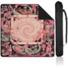 Y3NNI STUDIO Personalized Mahjong Mat, Pink Black Retro Cosmic Lounge Alien and Space Design, Custom Name or Monogram, Smooth Noise Reducing Surface with Carrying Bag for Tile Game Night