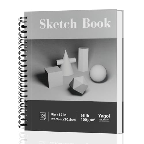 Yagol Sketch Book 9x12, 100 Sheets Spiral Bound Sketchbook, 68lb/100gsm Acid-Free Drawing Paper Pad for Sketching, Pencil, Charcoal & Dry Media, Art Sketch Pad for Students, Beginners & Artists.