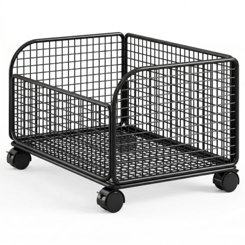 Yajuyi Container Mesh Cart Trolley Organizer Basket with Wheels Storage Bin Iron Wire Frame Open Layout Rounded Edges Brake casters Suitable for Teachers Students Dorm Classroom Storage
