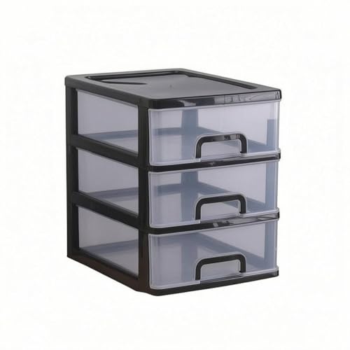 Yajuyi Desktop Storage Drawer Office Desk Organizer Stacked Drawer Compartments Rectangular PP Suitable for Home Office, Large 4-Layer, Black Frame With White Transparent Drawers, Can Store A4 Paper