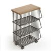 Yajuyi Kitchen Storage Tier Rolling Utility Organizer Cart with Open Wire Bins Wood Top Metal Frame Wheels Space Saving Suitable for Apartment Kitchens Compact layouts Pantry Sorting Serving Food
