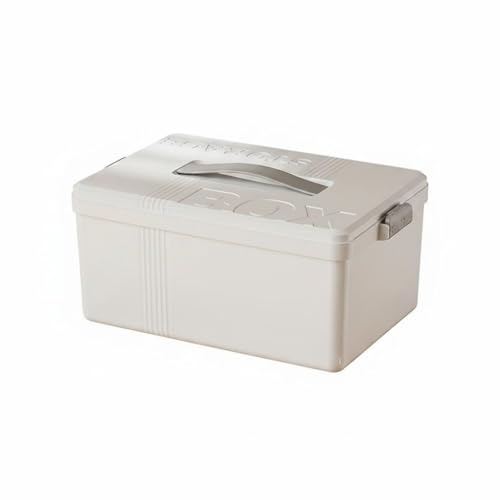 Yajuyi Medicine Storage Organizer Box With Stacked Compartments Multi Tier Case Portable Handle Bin Clear Lid Container Material suitable for home cabinet, White Gray, Single Layer Medicine Box