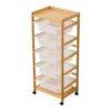 Yajuyi Mobile Storage Cart Five Tier Rolling Utility Organizer Vertical Shelves Removable Bins Bamboo Suitable for playroom Bedroom Sitting Room organizing