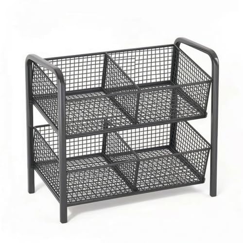 Yajuyi Movable Storage Cart Utility Cart Organizer Trolley Rack with Two Tier Wire Baskets and Rounded Carry Handles Metal Material Suitable for Kitchen Balcony Laundry Room condo