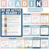 Yakydesign 21Pcs Reading Strategies Posters Reading Bulletin Board Decoration Read Corner Posters Boho Bulletin Board Decorations for Elementary Middle High School Library Wall Decor Teacher Supplies