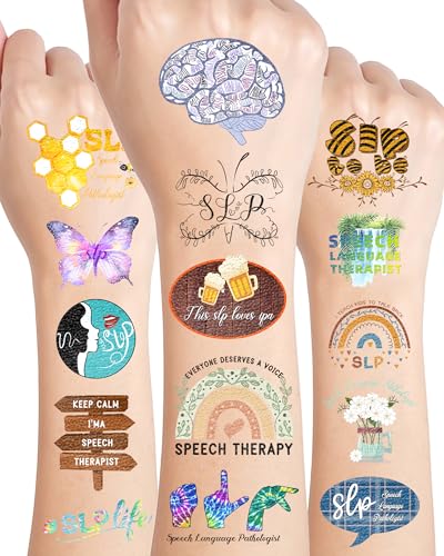 YanZonic 196Pcs Speech Language Pathologist Temporary Tattoos- Fun SLP Stickers Tattoos Gifts for Speech Therapy Month Decorations Classroom