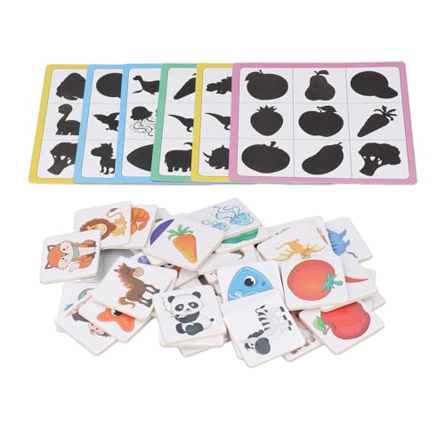 Ycauty Wooden Animal Fruit Shape Matching Card Game For Toddlers 2 To 4 Years Old, Educational Memory Toys For Cognitive Skills Development, 6 Sets Shade Cards 36 Wooden Blocks