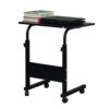 YCYEJO Compact Sit Stand Desk with Wheels, Height Adjustable Standing Desk, Rustic Brown Top with Black Frame, Small Rolling Computer Desk for Home Office, Living Room or Dorm