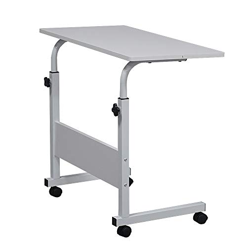 YCYEJO Small Standing Desk with Wheels, Height Adjustable Sit Stand Desk 27.16 to 38.58 Inch, Rustic Brown Computer Desk with Black Frame, Rolling Desk for Home Office or Bedroom